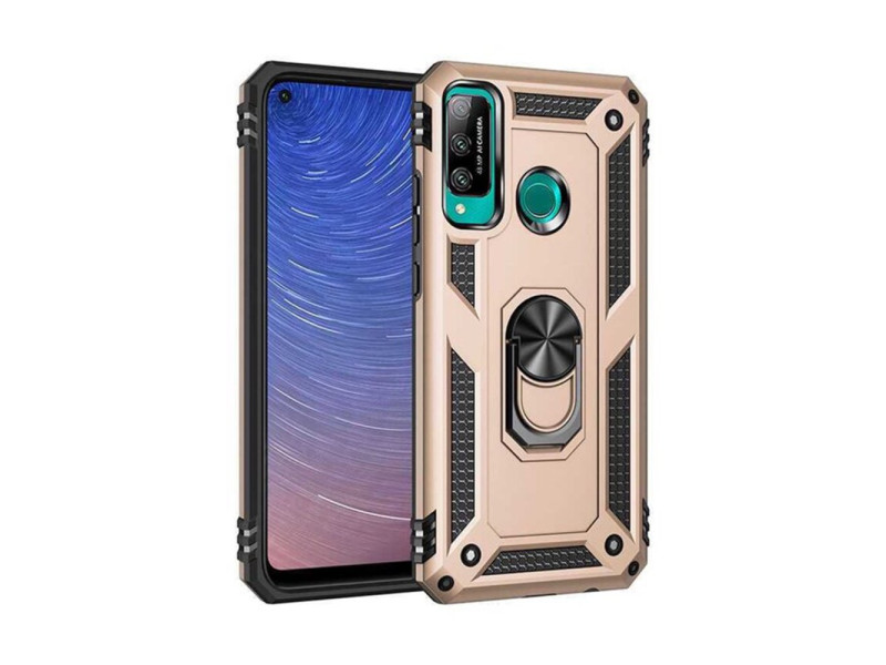 Newface Huawei P40 Lite E Kılıf Sofya Yüzüklü Silikon Kapak - Gold