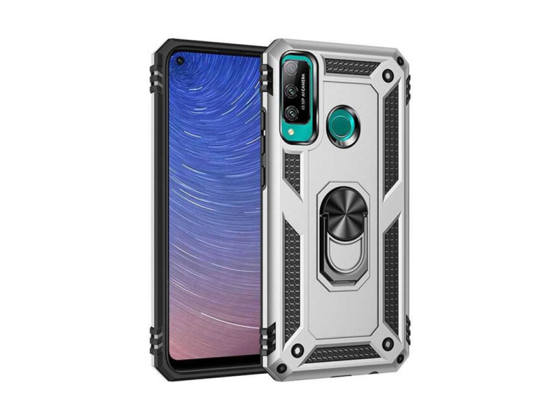 Newface Huawei P40 Lite E Kılıf Sofya Yüzüklü Silikon Kapak - Gümüş