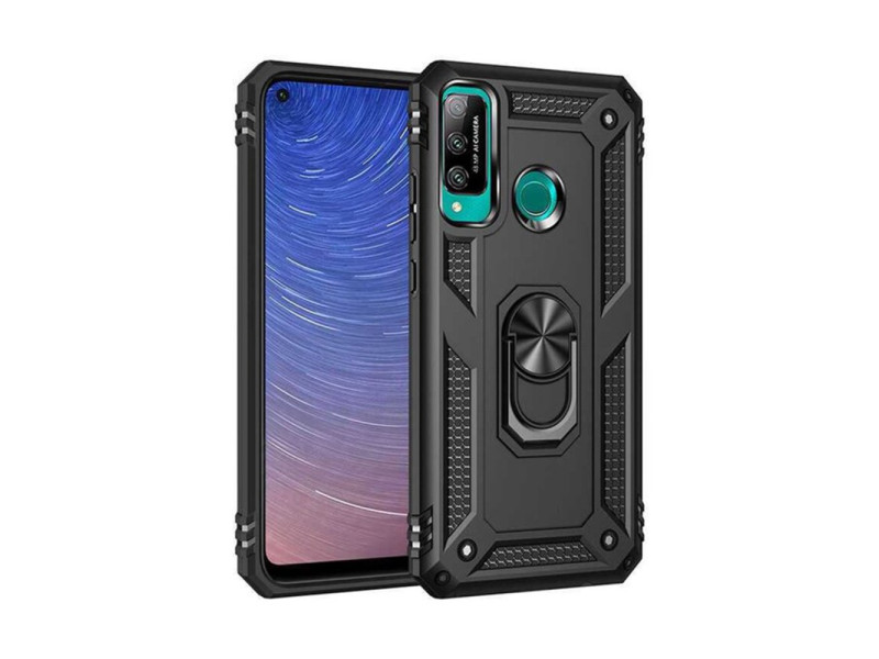 Newface Huawei P40 Lite E Kılıf Sofya Yüzüklü Silikon Kapak - Siyah