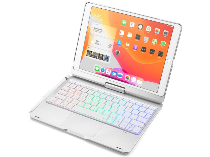 Newface iPad 10.2 (7.nesil) Kılıf Magic Dönen Klavyeli Tablet Kılıf - Gümüş