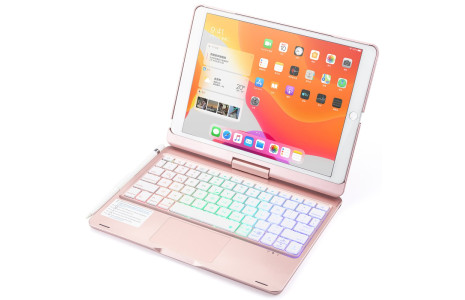 Newface iPad 10.2 (7.nesil) Kılıf Magic Dönen Klavyeli Tablet Kılıf - Pembe