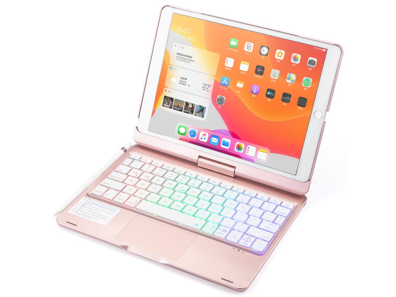 Newface iPad 10.2 (8.nesil) Kılıf Magic Dönen Klavyeli Tablet Kılıf - Pembe