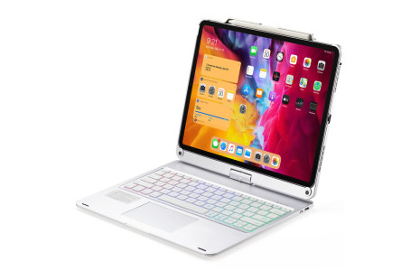 Newface iPad Pro 12.9 (2020) Kılıf Magic Dönen Klavyeli Tablet Kılıf - Gümüş