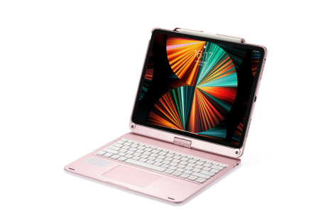 Newface iPad Pro 12.9 (2020) Kılıf Magic Dönen Klavyeli Tablet Kılıf - Pembe