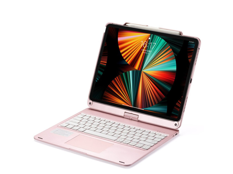 Newface iPad Pro 12.9 (2020) Kılıf Magic Dönen Klavyeli Tablet Kılıf - Pembe