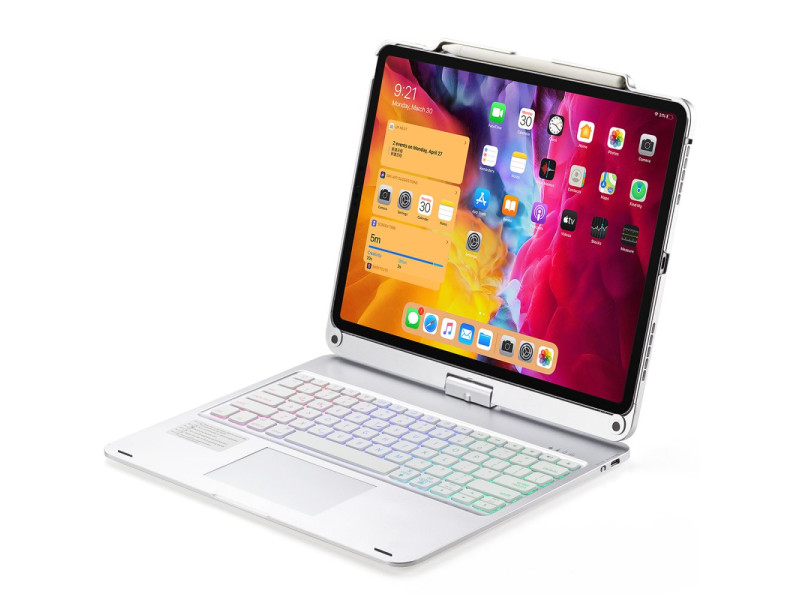 Newface iPad Pro 12.9 (2021) Kılıf Magic Dönen Klavyeli Tablet Kılıf - Gümüş