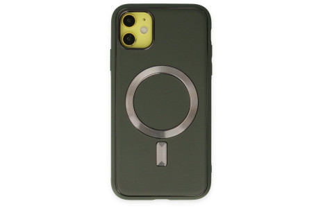 Newface iPhone 12 Kılıf Coco Deri Magneticsafe Silikon - Haki Yeşil