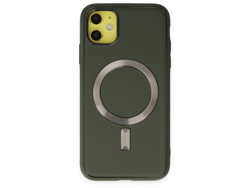 Newface iPhone 12 Kılıf Coco Deri Magneticsafe Silikon - Haki Yeşil