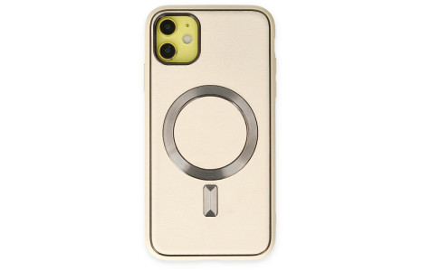 Newface iPhone 12 Kılıf Coco Deri Magneticsafe Silikon - Krem