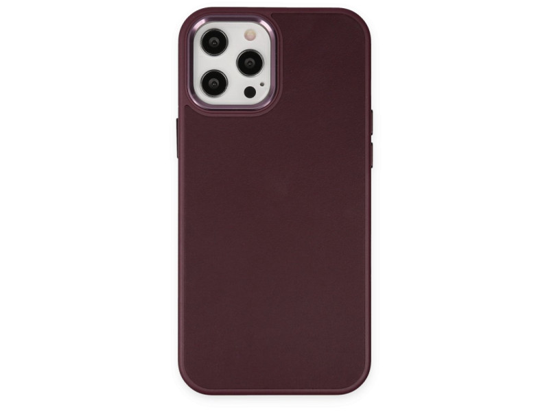 Newface iPhone 12 Pro Kılıf Asya Deri Silikon - Mürdüm