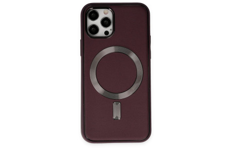 Newface iPhone 12 Pro Kılıf Coco Deri Magneticsafe Silikon - Bordo