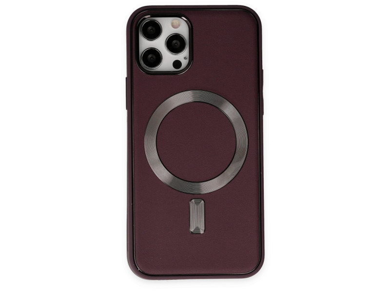 Newface iPhone 12 Pro Kılıf Coco Deri Magneticsafe Silikon - Bordo