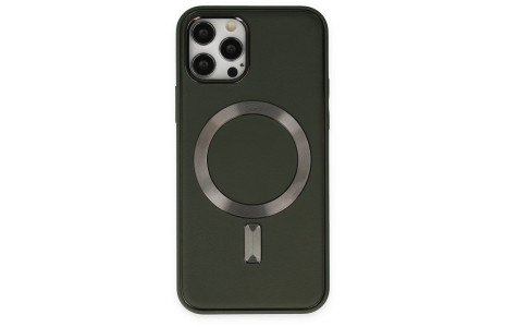 Newface iPhone 12 Pro Kılıf Coco Deri Magneticsafe Silikon - Haki Yeşil