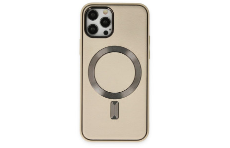 Newface iPhone 12 Pro Kılıf Coco Deri Magneticsafe Silikon - Krem