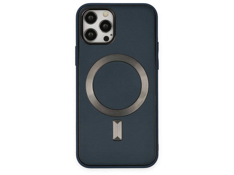 Newface iPhone 12 Pro Kılıf Coco Deri Magneticsafe Silikon - Lacivert