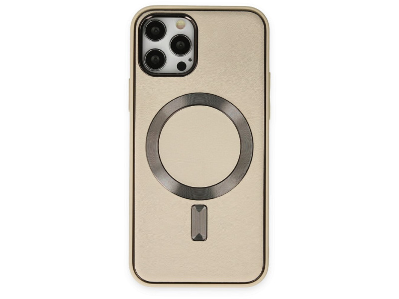 Newface iPhone 12 Pro Max Kılıf Coco Deri Magneticsafe Silikon - Krem