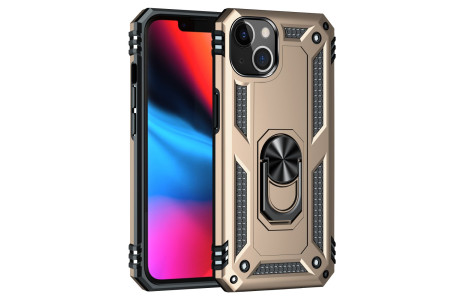 Newface iPhone 14 Plus Kılıf Sofya Yüzüklü Silikon Kapak - Gold