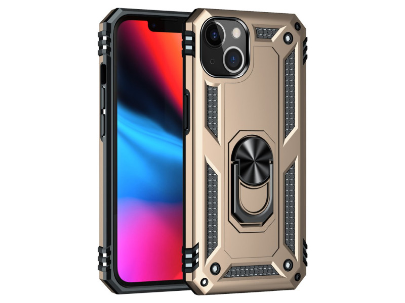 Newface iPhone 14 Kılıf Sofya Yüzüklü Silikon Kapak - Gold