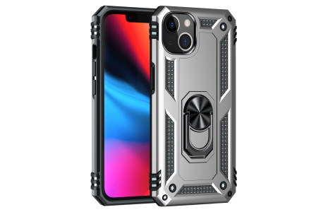 Newface iPhone 14 Plus Kılıf Sofya Yüzüklü Silikon Kapak - Gümüş