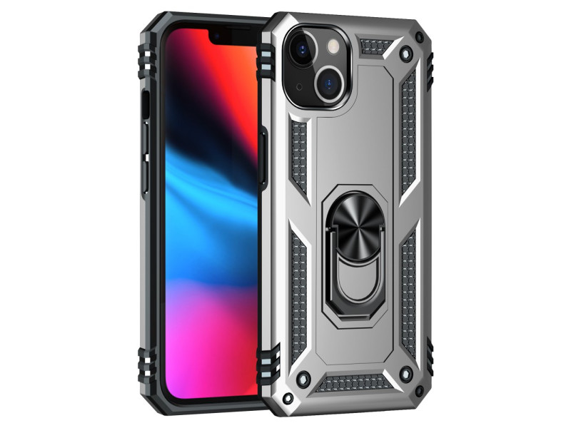 Newface iPhone 14 Kılıf Sofya Yüzüklü Silikon Kapak - Gümüş