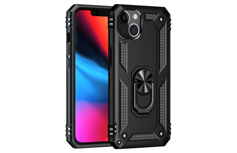 Newface iPhone 14 Plus Kılıf Sofya Yüzüklü Silikon Kapak - Siyah