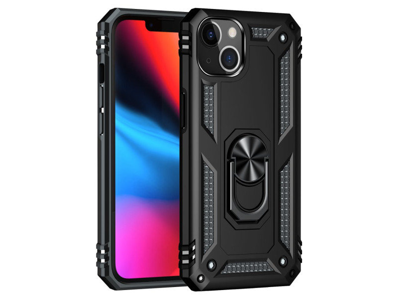 Newface iPhone 14 Kılıf Sofya Yüzüklü Silikon Kapak - Siyah