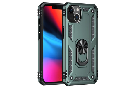 Newface iPhone 14 Plus Kılıf Sofya Yüzüklü Silikon Kapak - Yeşil