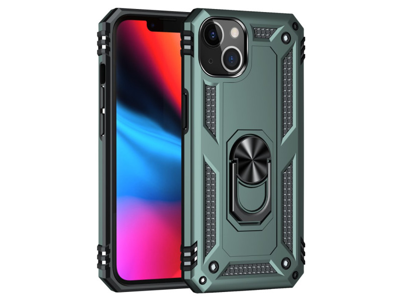 Newface iPhone 14 Plus Kılıf Sofya Yüzüklü Silikon Kapak - Yeşil