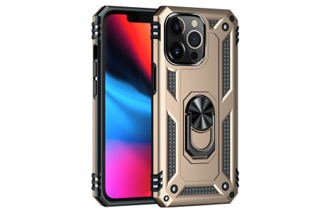 Newface iPhone 14 Pro Kılıf Sofya Yüzüklü Silikon Kapak - Gold
