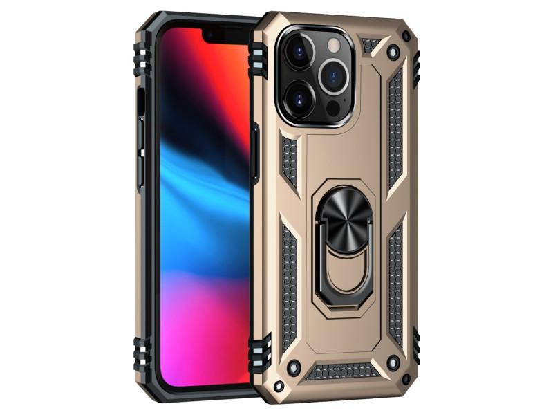 Newface iPhone 14 Pro Kılıf Sofya Yüzüklü Silikon Kapak - Gold