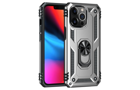 Newface iPhone 14 Pro Kılıf Sofya Yüzüklü Silikon Kapak - Gümüş