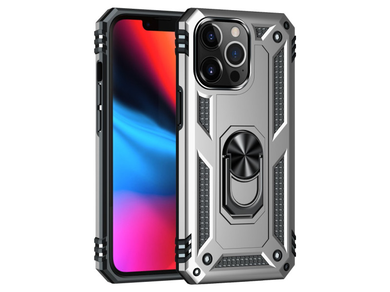 Newface iPhone 14 Pro Kılıf Sofya Yüzüklü Silikon Kapak - Gümüş