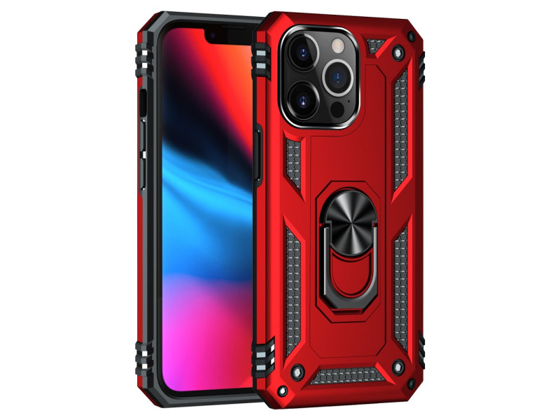Newface iPhone 14 Pro Kılıf Sofya Yüzüklü Silikon Kapak - Kırmızı