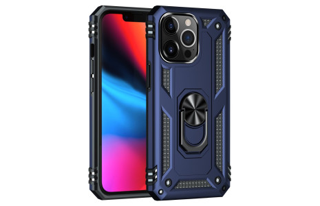 Newface iPhone 14 Pro Kılıf Sofya Yüzüklü Silikon Kapak - Lacivert