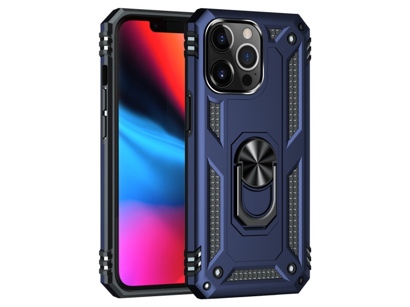Newface iPhone 14 Pro Kılıf Sofya Yüzüklü Silikon Kapak - Lacivert
