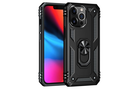 Newface iPhone 14 Pro Kılıf Sofya Yüzüklü Silikon Kapak - Siyah