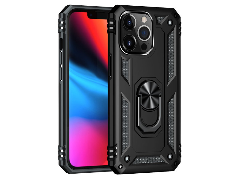 Newface iPhone 14 Pro Kılıf Sofya Yüzüklü Silikon Kapak - Siyah