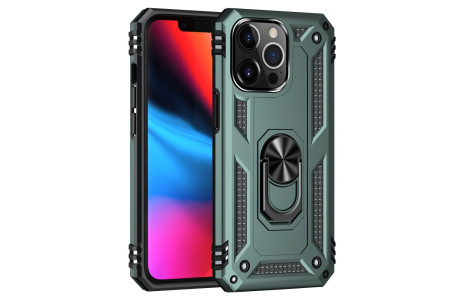 Newface iPhone 14 Pro Kılıf Sofya Yüzüklü Silikon Kapak - Yeşil