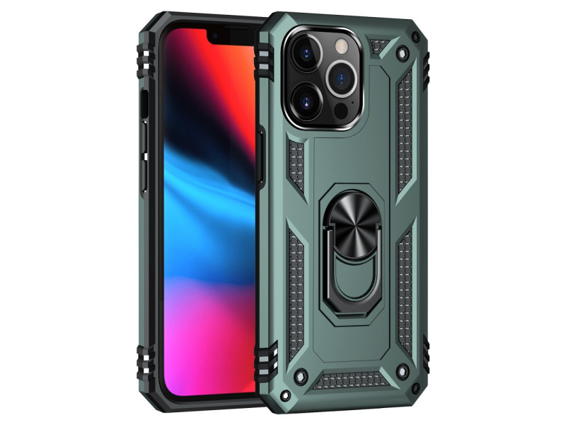 Newface iPhone 14 Pro Kılıf Sofya Yüzüklü Silikon Kapak - Yeşil