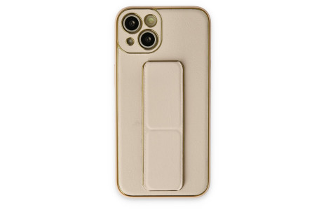 Newface iPhone 14 Kılıf Coco Deri Standlı Kapak - Gold