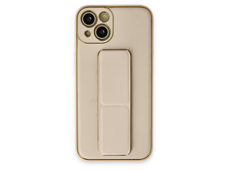 Newface iPhone 14 Kılıf Coco Deri Standlı Kapak - Gold