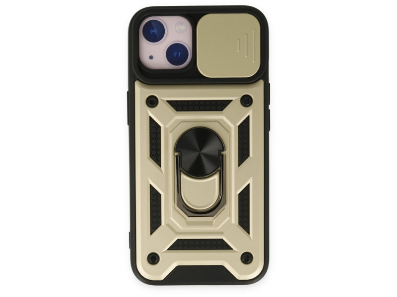 Newface iPhone 14 Kılıf Pars Lens Yüzüklü Silikon - Gold