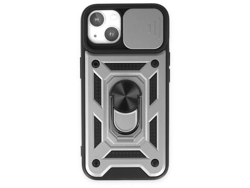 Newface iPhone 14 Kılıf Pars Lens Yüzüklü Silikon - Gümüş