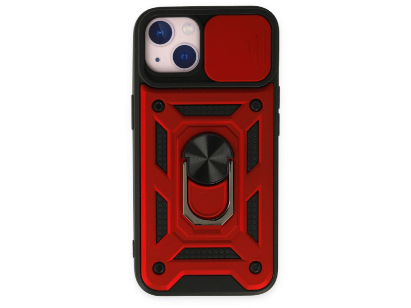 Newface iPhone 14 Kılıf Pars Lens Yüzüklü Silikon - Kırmızı