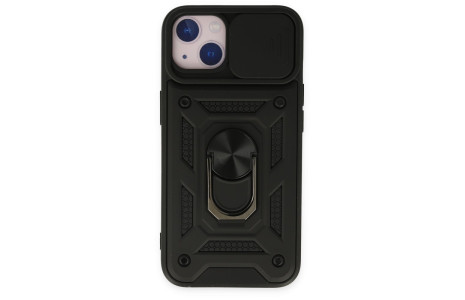 Newface iPhone 14 Kılıf Pars Lens Yüzüklü Silikon - Siyah