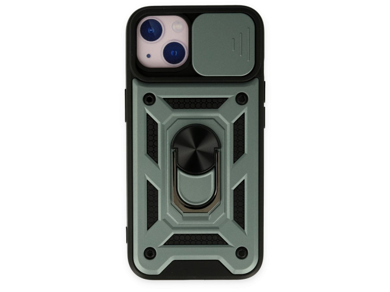 Newface iPhone 14 Kılıf Pars Lens Yüzüklü Silikon - Yeşil