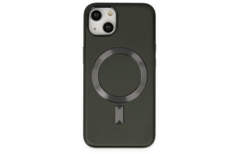 Newface iPhone 14 Plus Kılıf Coco Deri Magneticsafe Silikon - Haki Yeşil
