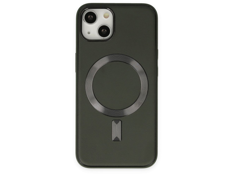 Newface iPhone 14 Plus Kılıf Coco Deri Magneticsafe Silikon - Haki Yeşil
