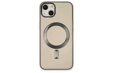 Newface iPhone 14 Plus Kılıf Coco Deri Magneticsafe Silikon - Krem