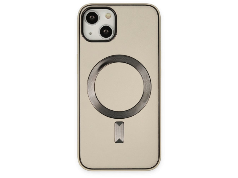 Newface iPhone 14 Plus Kılıf Coco Deri Magneticsafe Silikon - Krem